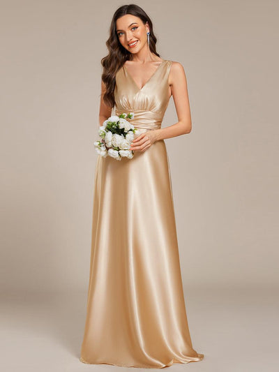 ever INDY|Robe de demoiselle d'honneur fendue en satin sans manches à col en V