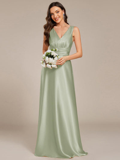 ever INDY|Robe de demoiselle d'honneur fendue en satin sans manches à col en V