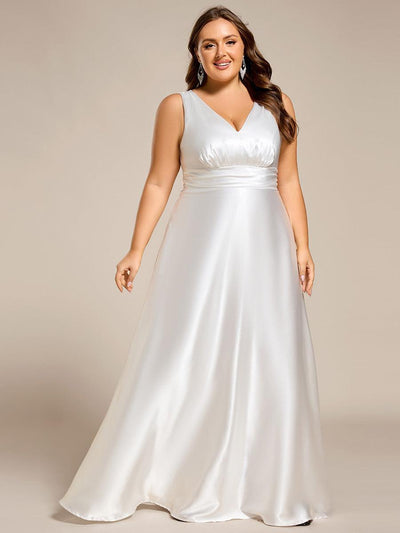 pretty INDY|Grande Taille Robe de demoiselle d'honneur fendue en satin sans manches à col en V