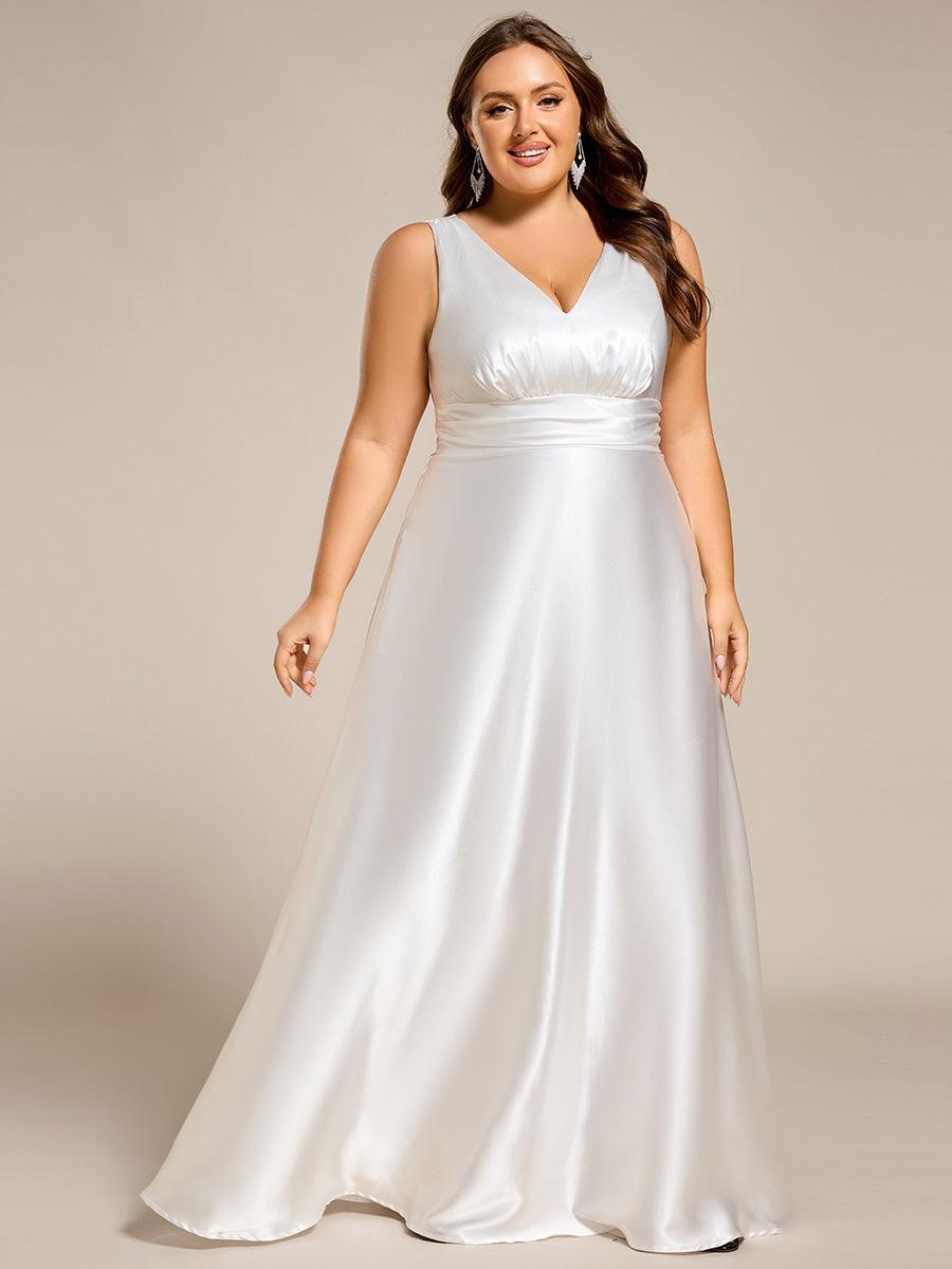 Robe de demoiselle d'honneur fendue en satin sans manches à col en V #Couleur_ #Couleur_Blanc