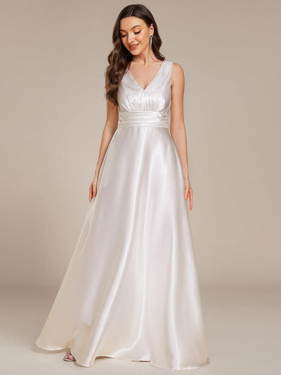ever INDY|Robe de demoiselle d'honneur fendue en satin sans manches à col en V