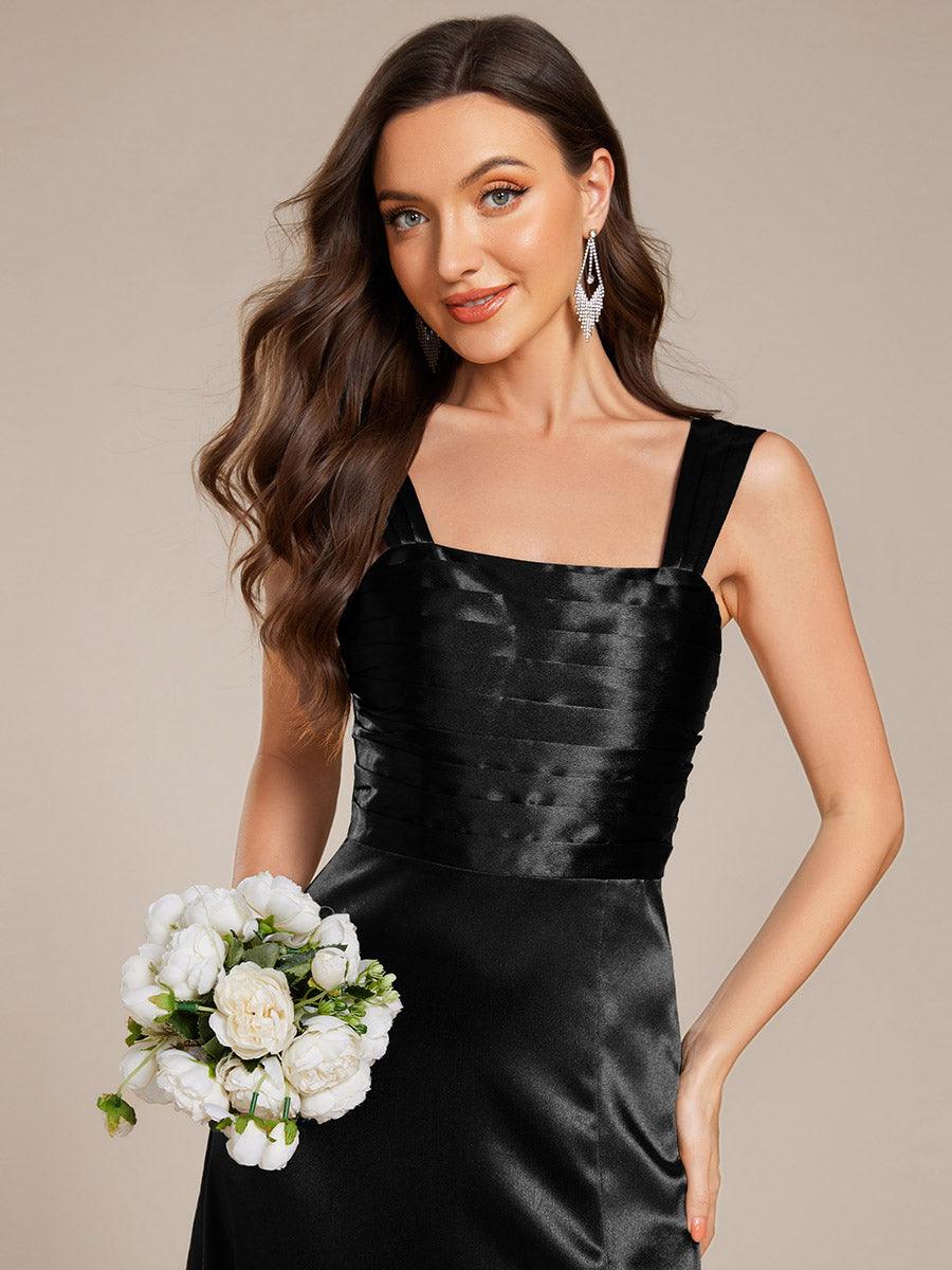 Robe de demoiselle d'honneur plissée en satin fendue #Couleur_ #Couleur_Noir