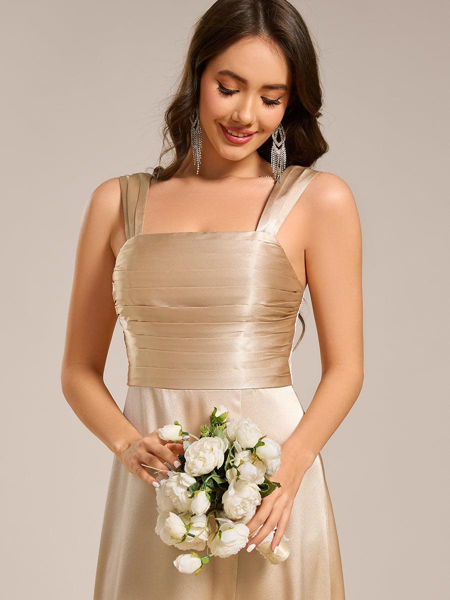 Robe de demoiselle d'honneur plissée en satin fendue #Couleur_ #Couleur_Charbon