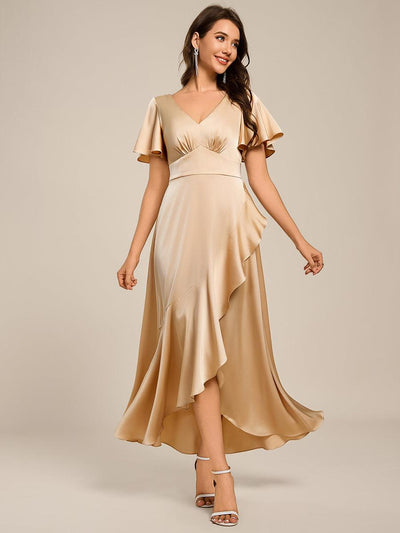 ever WYNTER|Robe de demoiselle d'honneur élégante en satin à volants et coupe trapèze