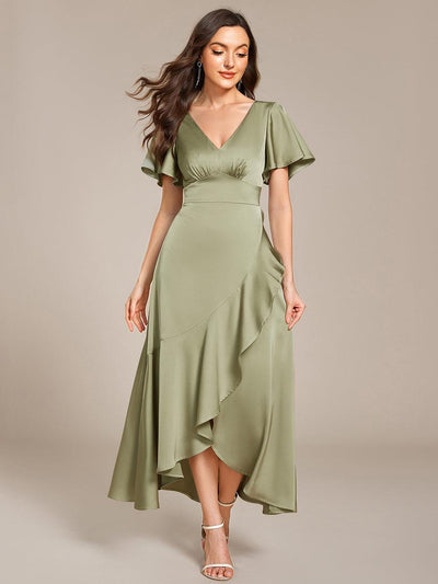 ever WYNTER|Robe de demoiselle d'honneur élégante en satin à volants et coupe trapèze