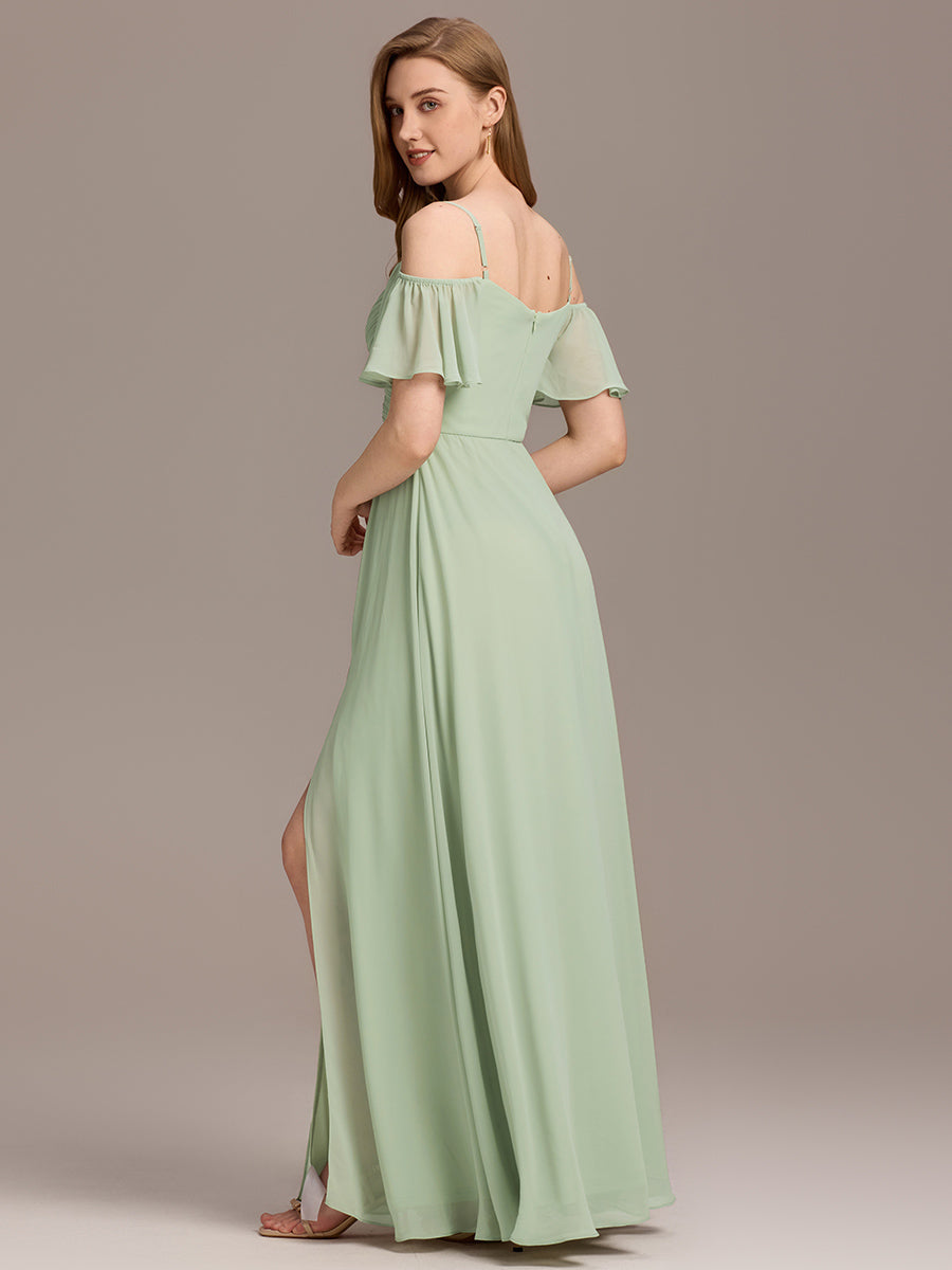 Robe d'invité de mariage trapèze en mousseline fluide à encolure ronde et longueur au genou #Couleur_Menthe Verte