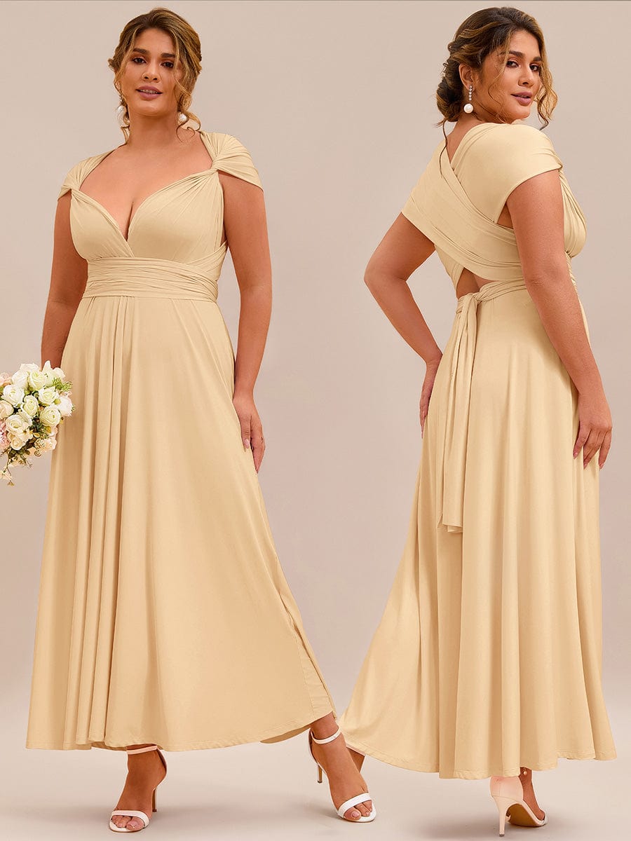 Robe d'invité de mariage trapèze en mousseline fluide à encolure ronde et longueur au genou #Couleur_Blush
