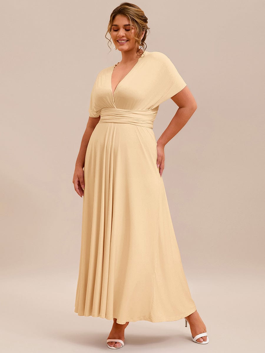 Robe d'invité de mariage trapèze en mousseline fluide à encolure ronde et longueur au genou #Couleur_Blush