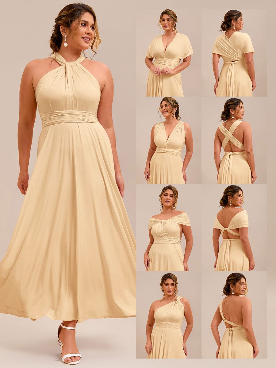 Robe d'invité de mariage trapèze en mousseline fluide à encolure ronde et longueur au genou #Couleur_Blush