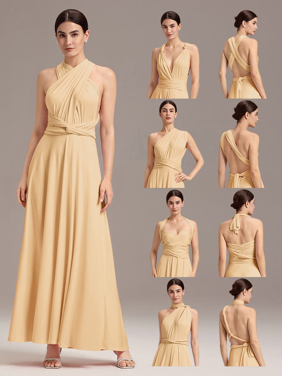 Robe d'invité de mariage trapèze en mousseline fluide à encolure ronde et longueur au genou #Couleur_Blush