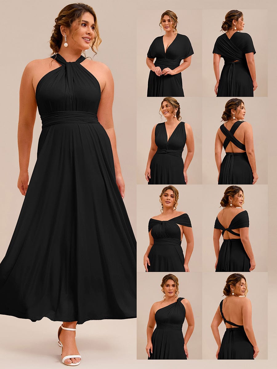 Robe d'invité de mariage trapèze en mousseline fluide à encolure ronde et longueur au genou #Couleur_Noir