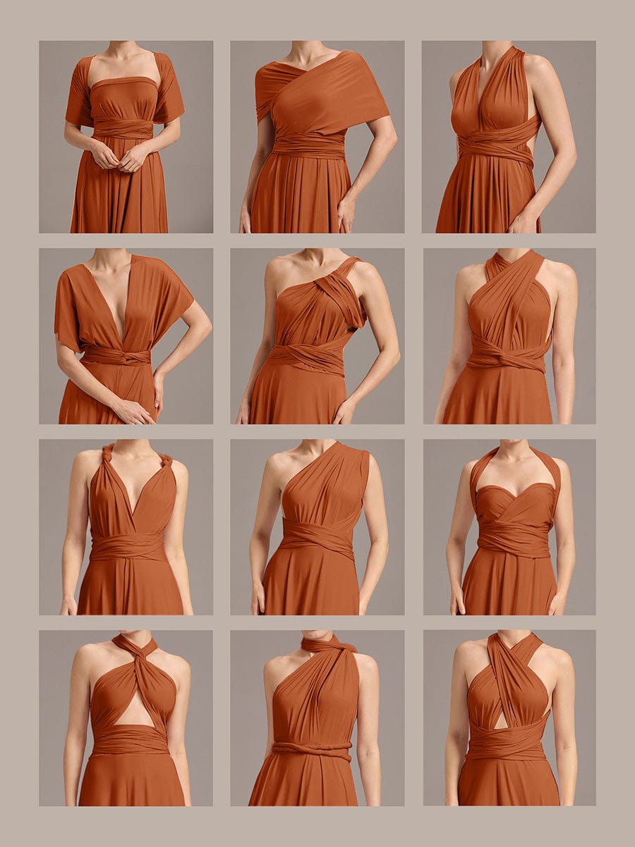 Robe d'invité de mariage trapèze en mousseline fluide à encolure ronde et longueur au genou #Couleur_Burnt Orange