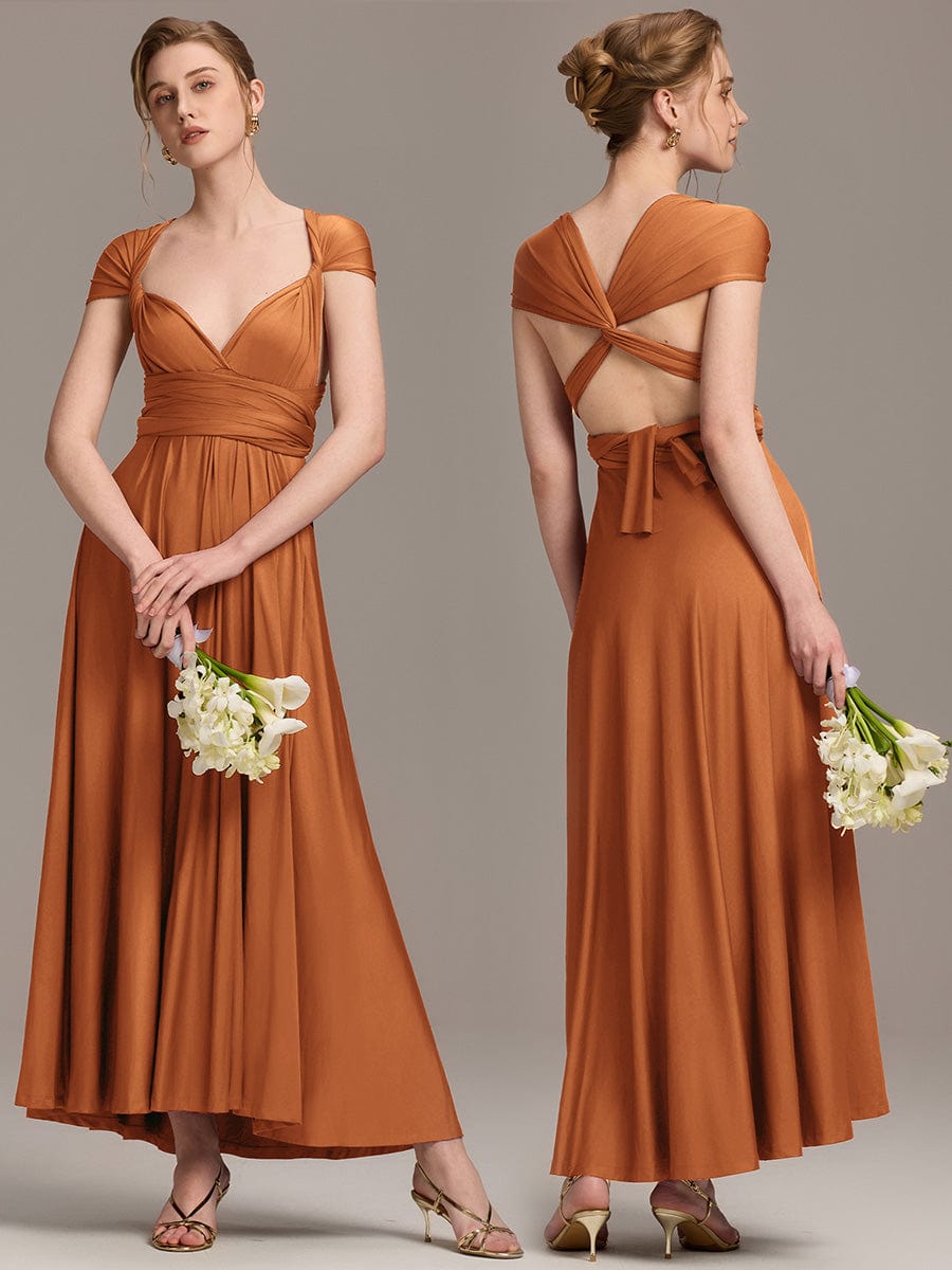 Robe d'invité de mariage trapèze en mousseline fluide à encolure ronde et longueur au genou #Couleur_Burnt Orange