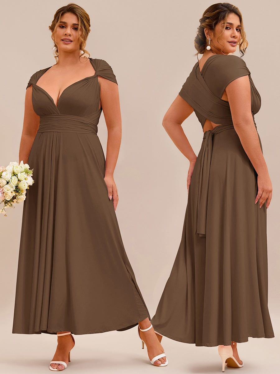 Robe d'invité de mariage trapèze en mousseline fluide à encolure ronde et longueur au genou #Couleur_Café