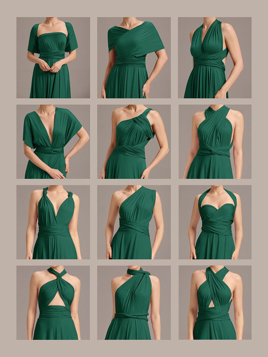 Robe d'invité de mariage trapèze en mousseline fluide à encolure ronde et longueur au genou #Couleur_Vert Fonce