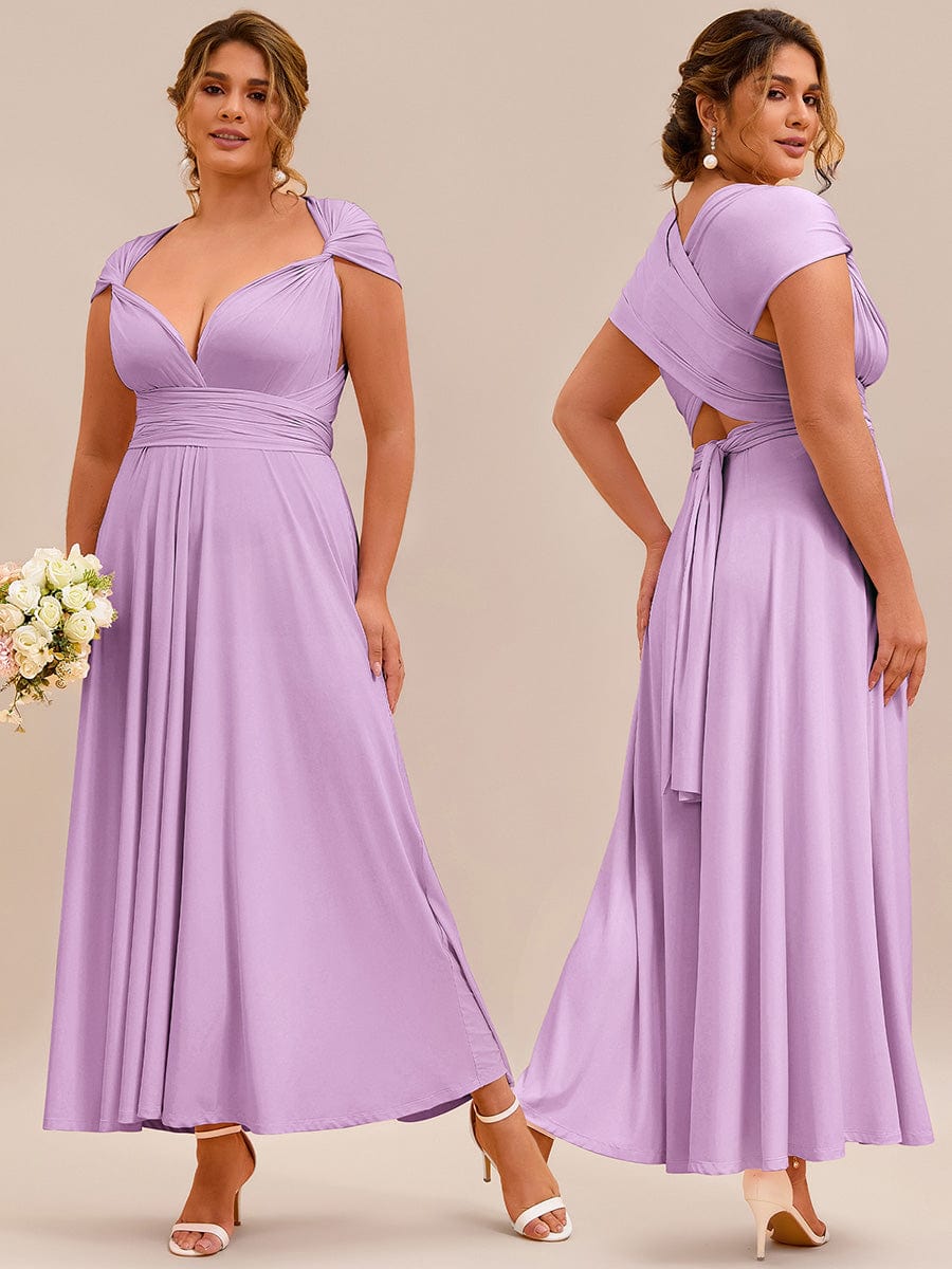 Robe d'invité de mariage trapèze en mousseline fluide à encolure ronde et longueur au genou #Couleur_Lavande