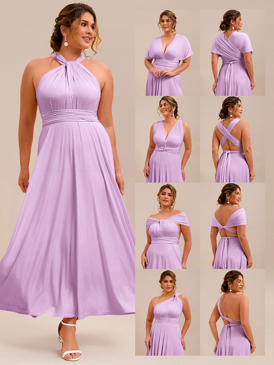 Robe d'invité de mariage trapèze en mousseline fluide à encolure ronde et longueur au genou #Couleur_Lavande