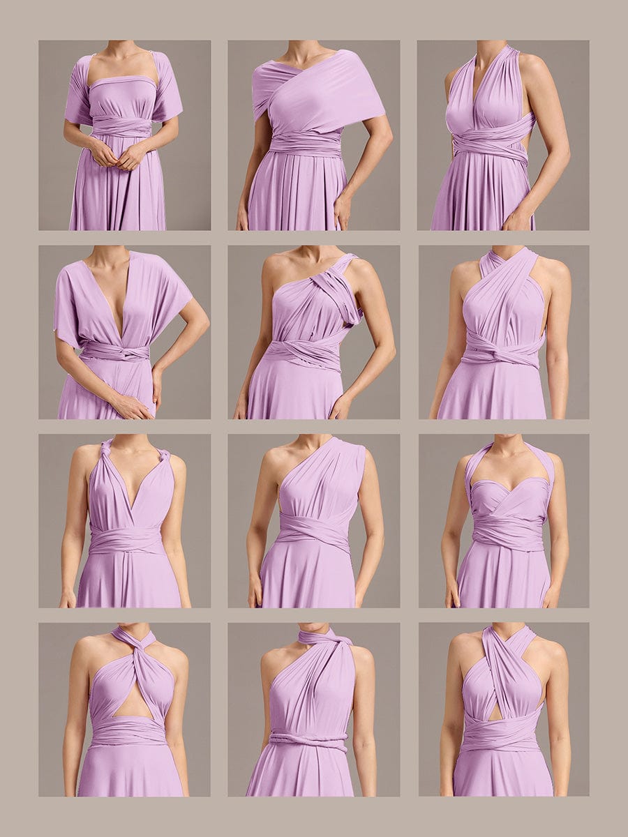 Robe d'invité de mariage trapèze en mousseline fluide à encolure ronde et longueur au genou #Couleur_Lavande