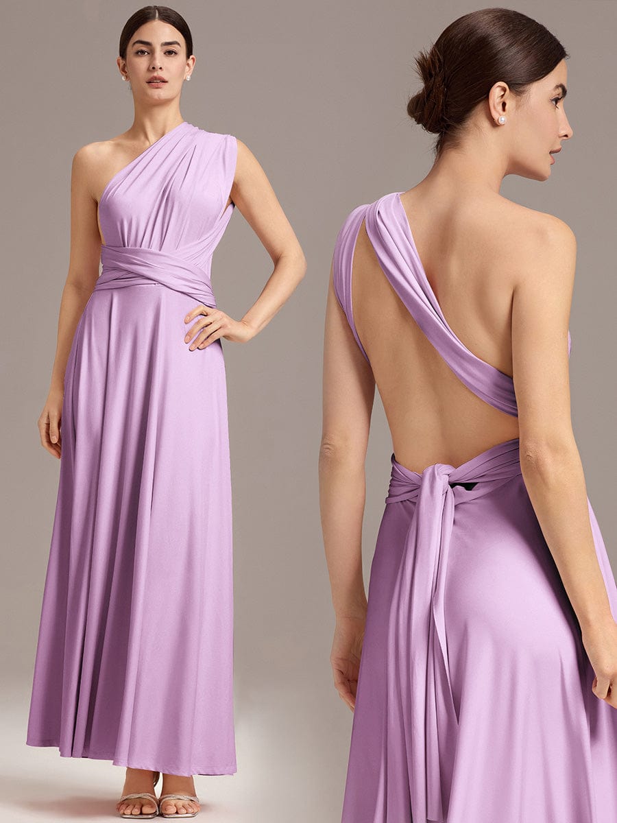 Robe d'invité de mariage trapèze en mousseline fluide à encolure ronde et longueur au genou #Couleur_Lavande