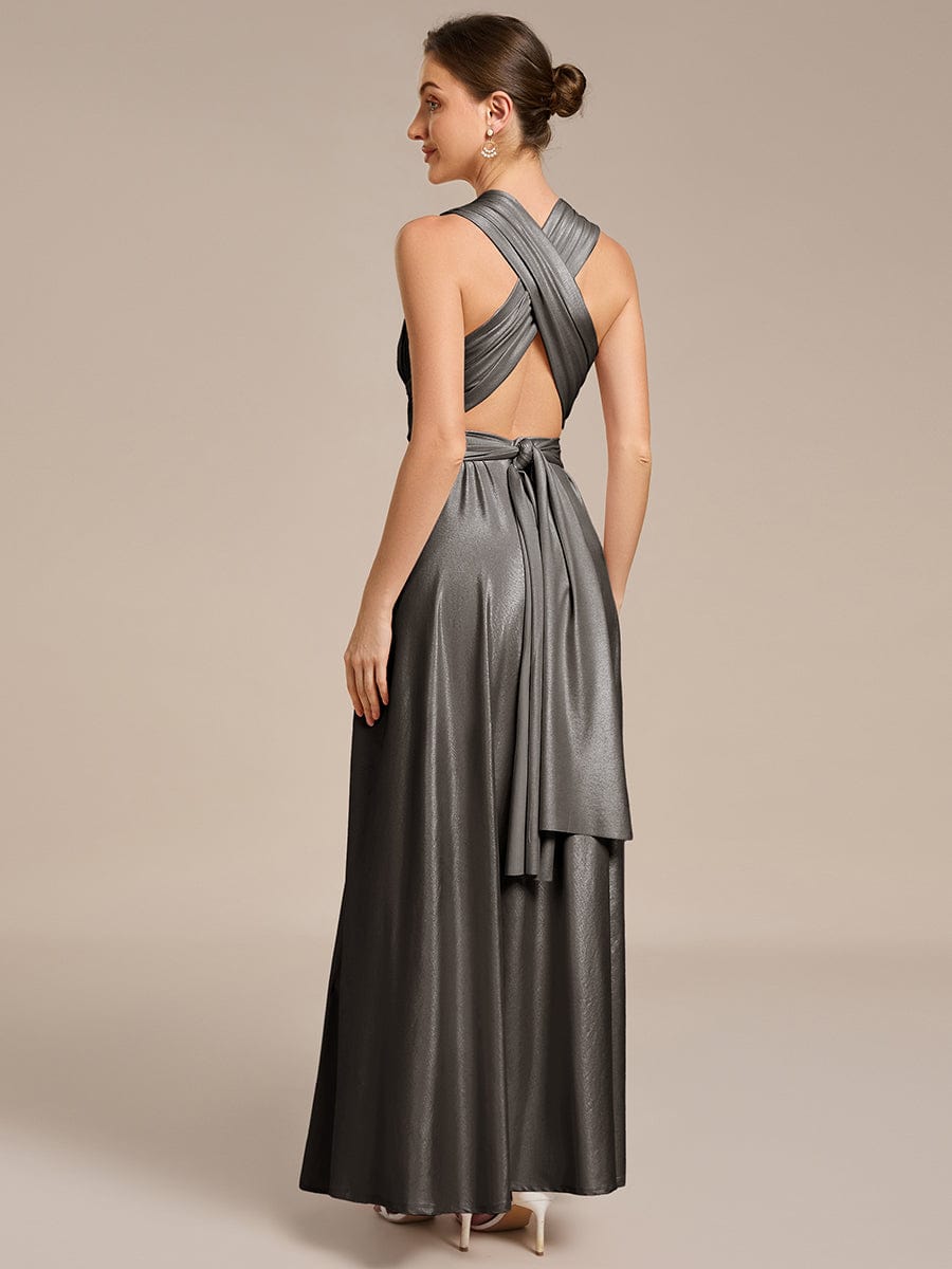 Glitzerndes A-Linien-Abendkleid mit Empire-Taille und langen Laternen?rmeln #Couleur_Noir métallisé
