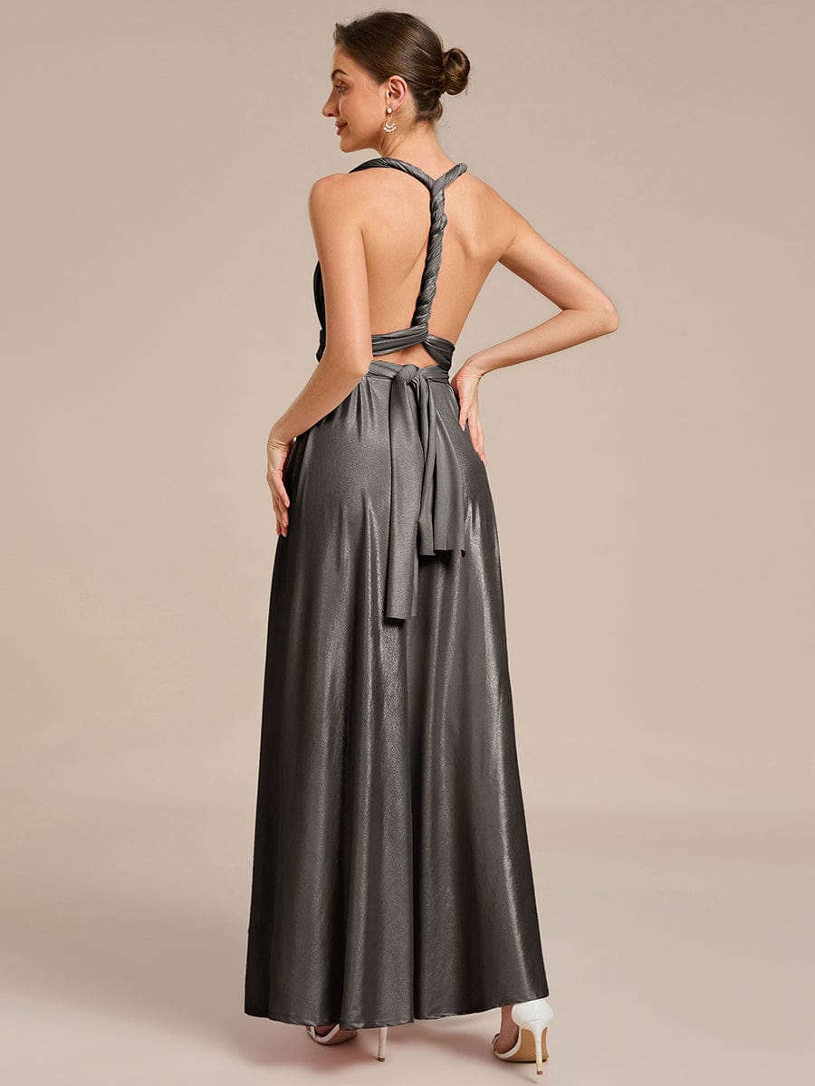 Glitzerndes A-Linien-Abendkleid mit Empire-Taille und langen Laternen?rmeln #Couleur_Noir métallisé