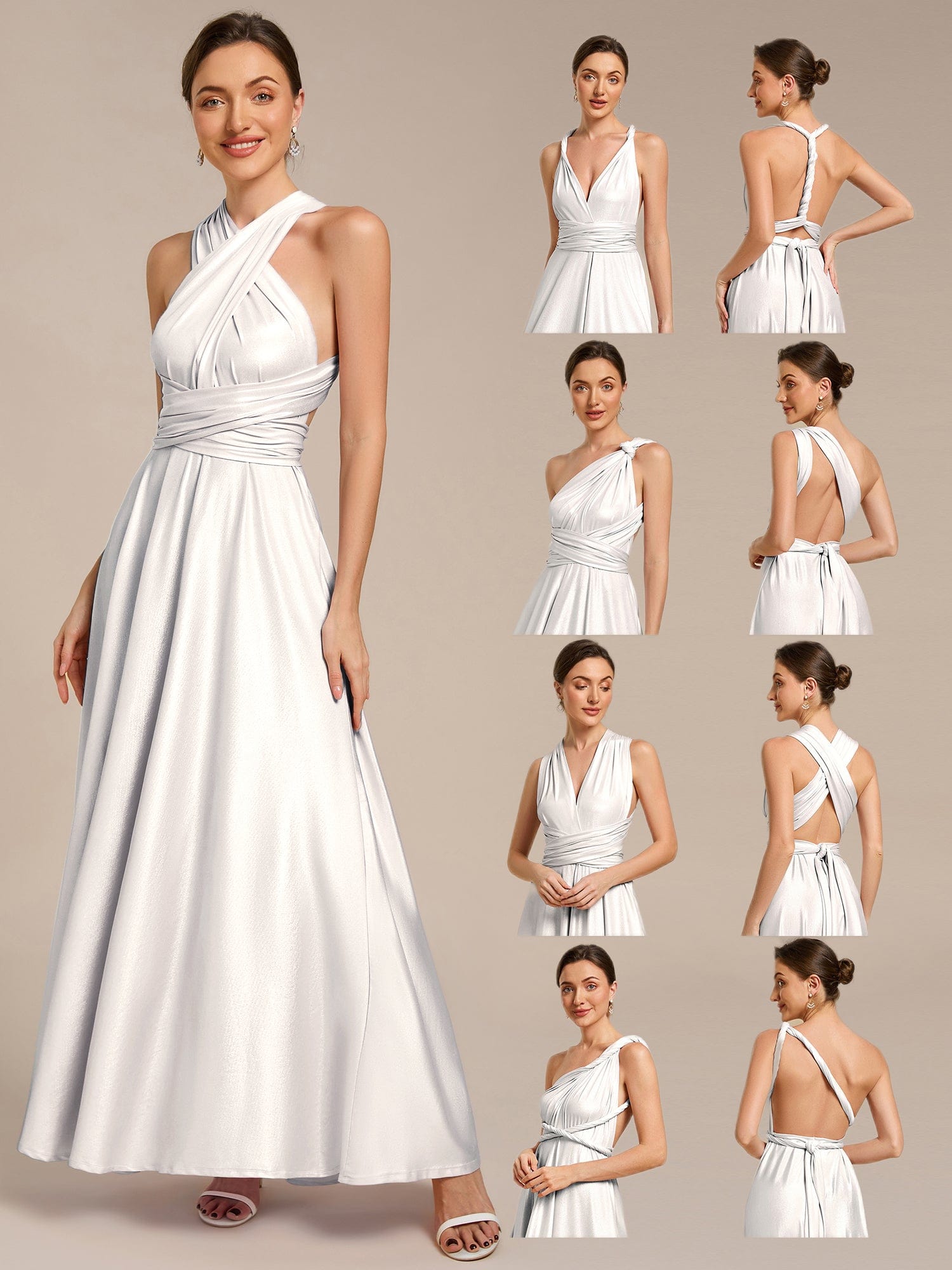 Glitzerndes A-Linien-Abendkleid mit Empire-Taille und langen Laternen?rmeln #Couleur_Argent métallisé