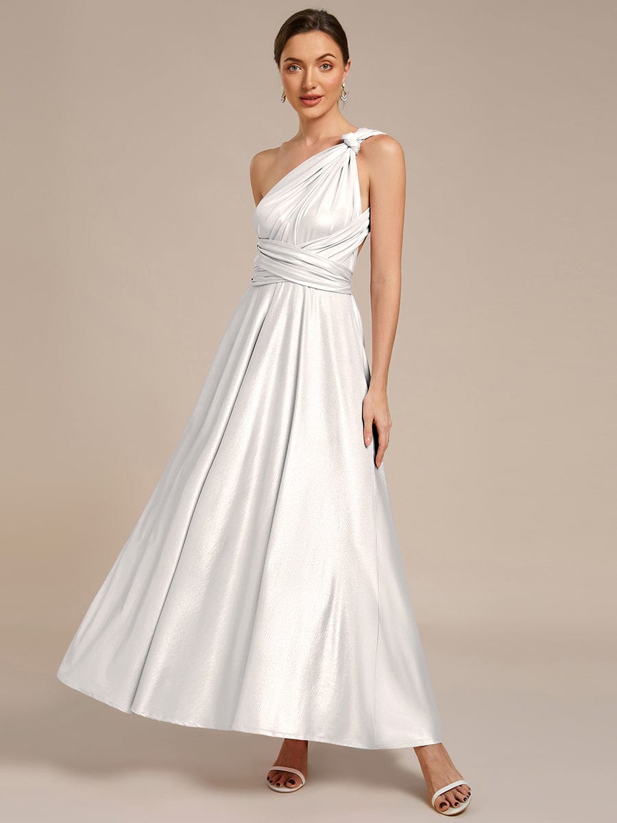 Glitzerndes A-Linien-Abendkleid mit Empire-Taille und langen Laternen?rmeln #Couleur_Argent métallisé