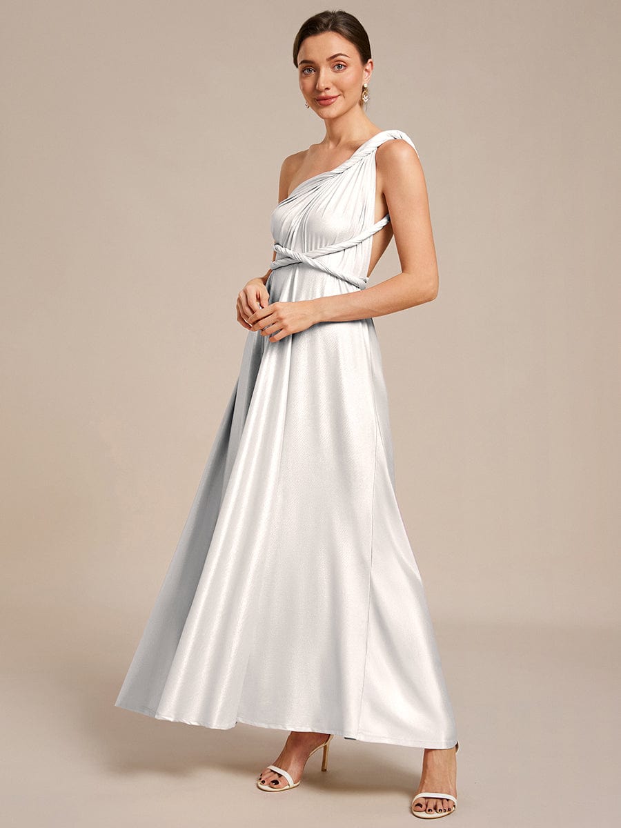 Glitzerndes A-Linien-Abendkleid mit Empire-Taille und langen Laternen?rmeln #Couleur_Argent métallisé