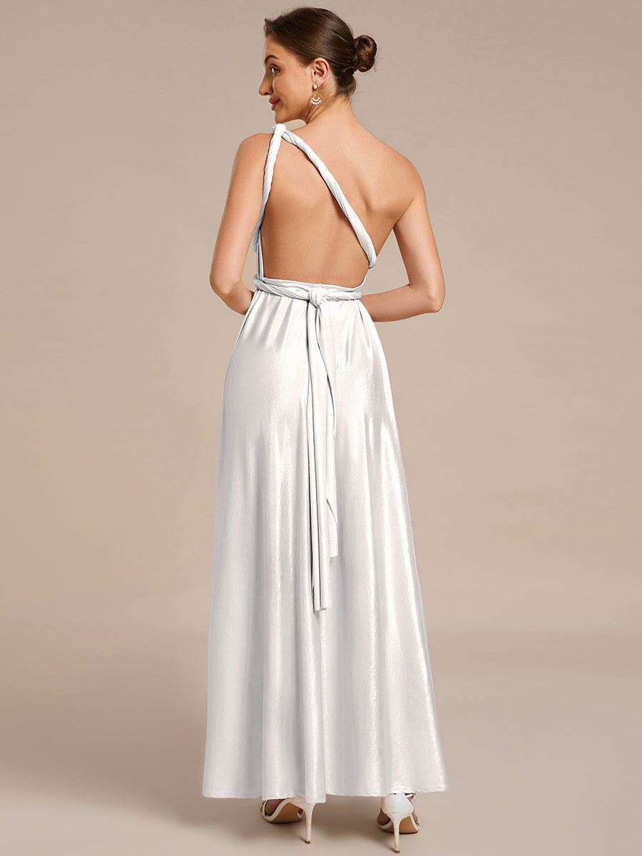 Glitzerndes A-Linien-Abendkleid mit Empire-Taille und langen Laternen?rmeln #Couleur_Argent métallisé