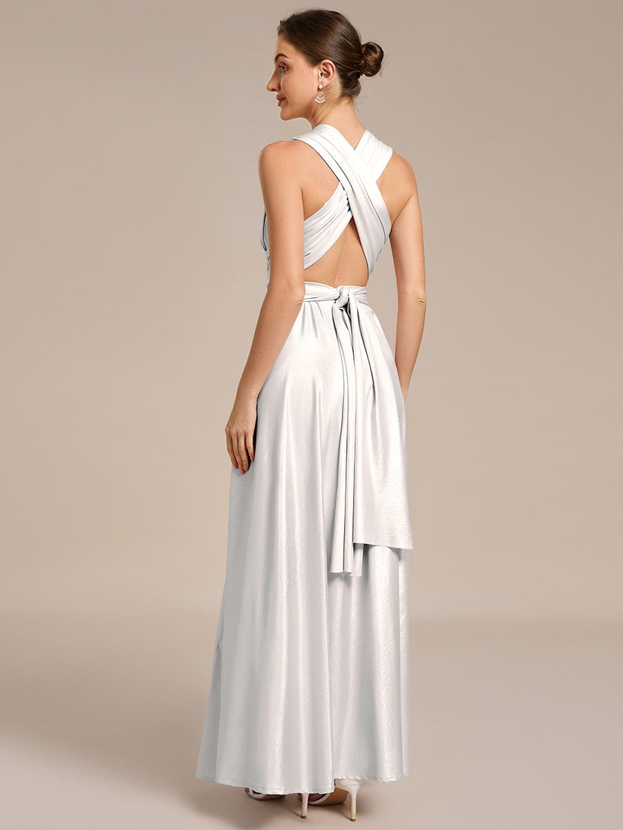 Glitzerndes A-Linien-Abendkleid mit Empire-Taille und langen Laternen?rmeln #Couleur_Argent métallisé