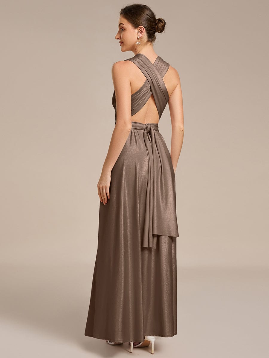 Glitzerndes A-Linien-Abendkleid mit Empire-Taille und langen Laternen?rmeln #Couleur_Brun métallisé