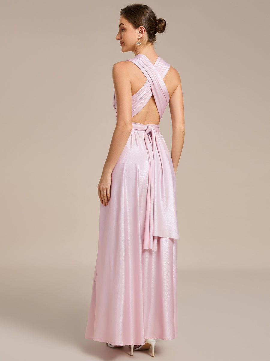 Glitzerndes A-Linien-Abendkleid mit Empire-Taille und langen Laternen?rmeln #Couleur_Rose métallisé