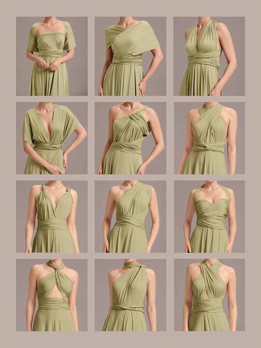 Robe d'invité de mariage trapèze en mousseline fluide à encolure ronde et longueur au genou #Couleur_Vert sauge