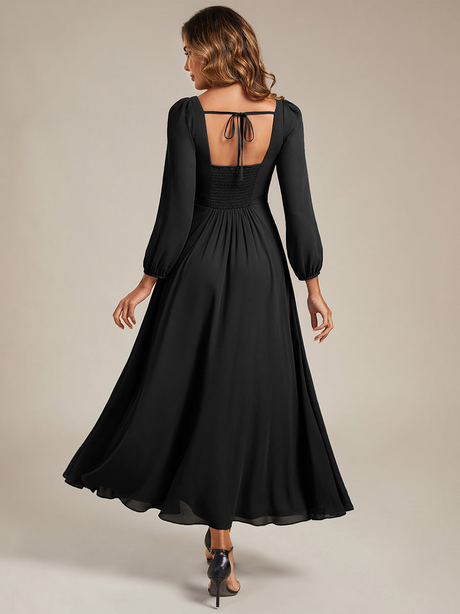 Robe de demoiselle d'honneur en mousseline à manches lanternes #Couleur_Noir