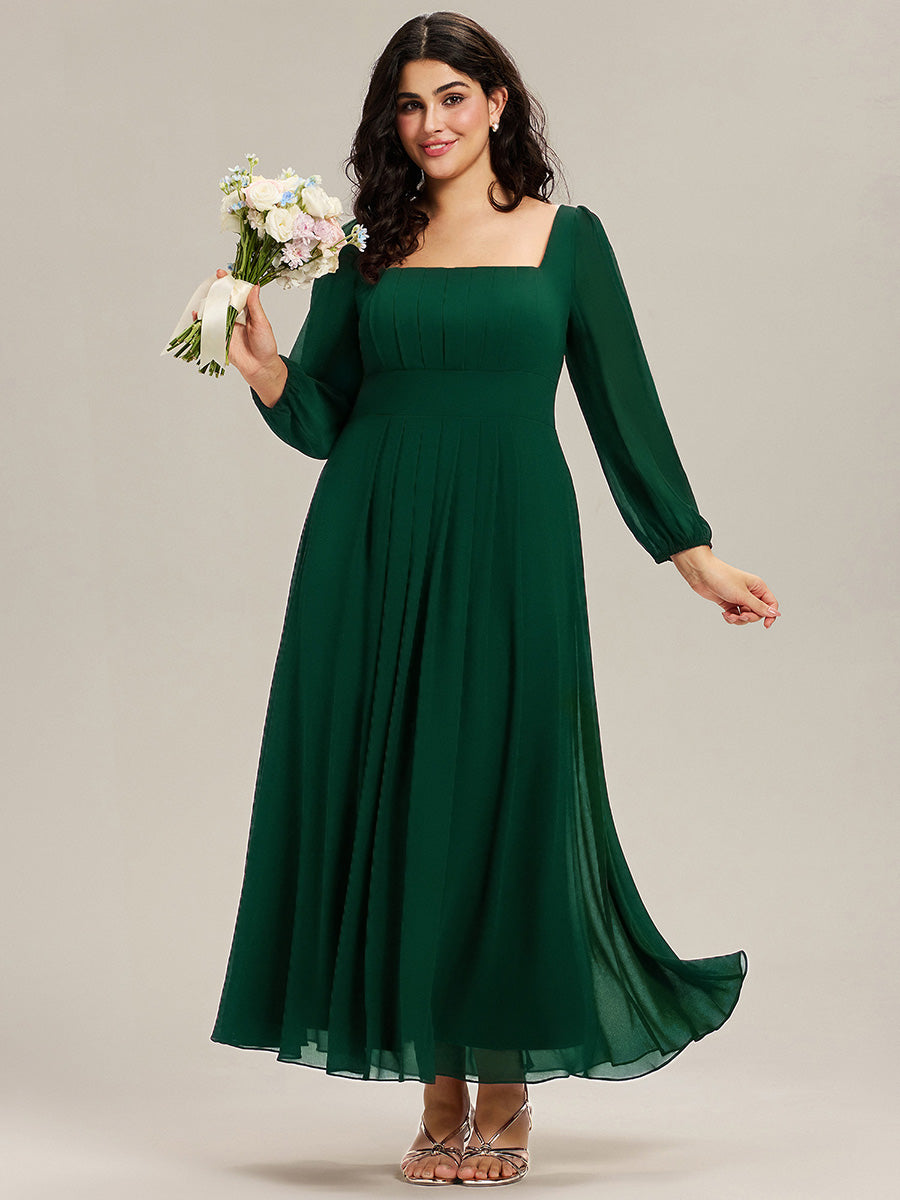 Robe de demoiselle d'honneur en mousseline à manches lanternes #Couleur_Vert Fonce