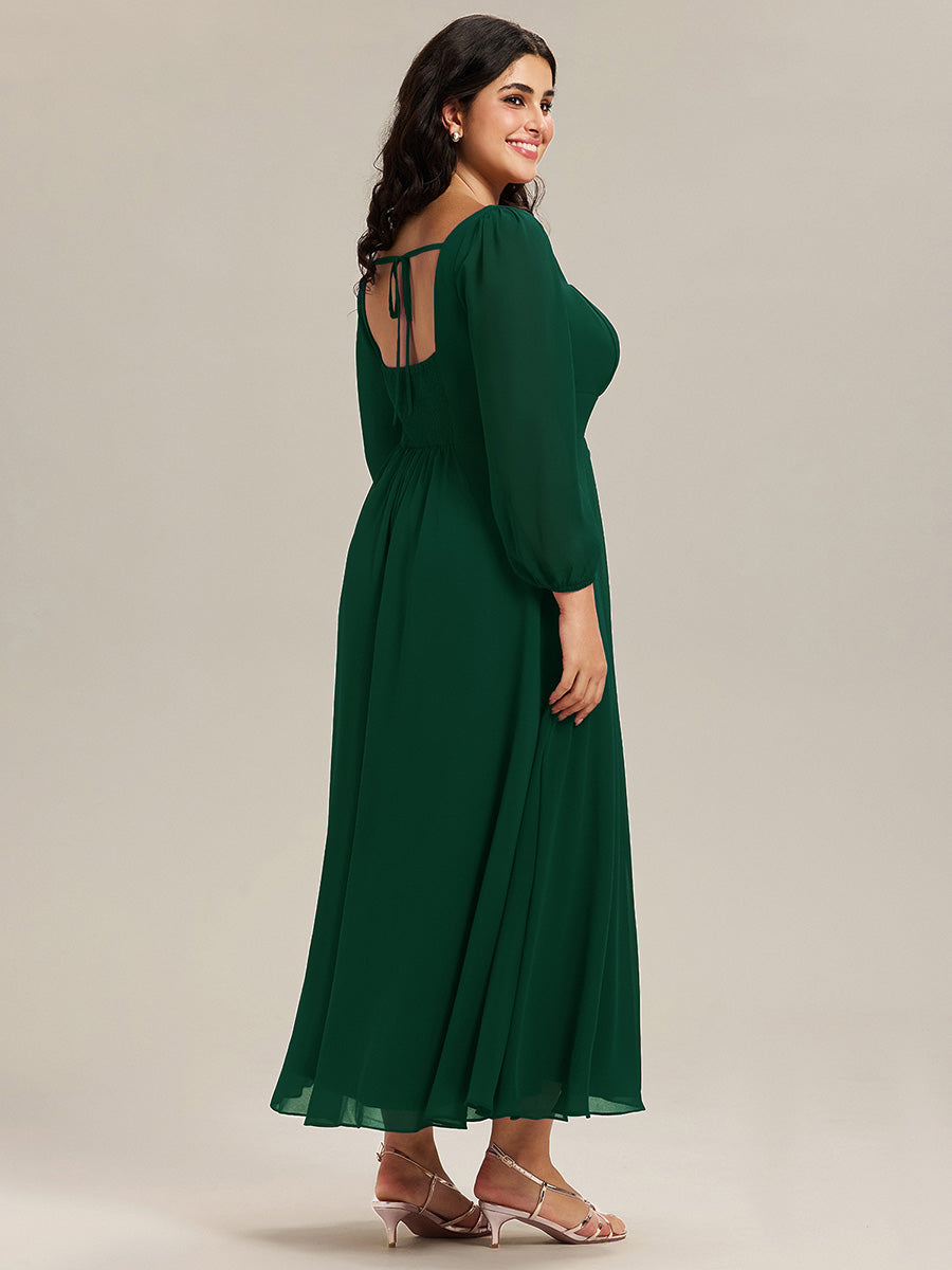 Robe de demoiselle d'honneur en mousseline à manches lanternes #Couleur_Vert Fonce