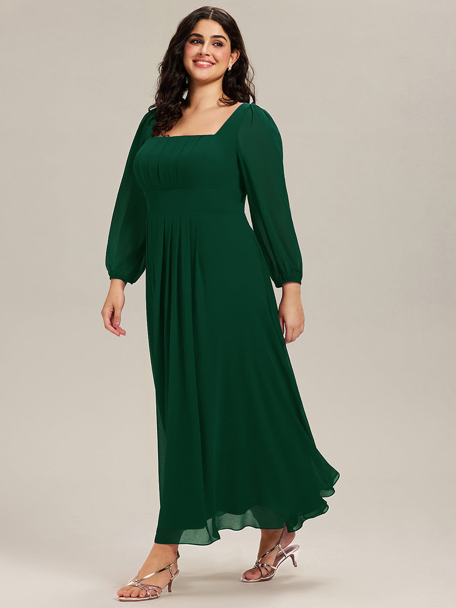 Robe de demoiselle d'honneur en mousseline à manches lanternes #Couleur_Vert Fonce