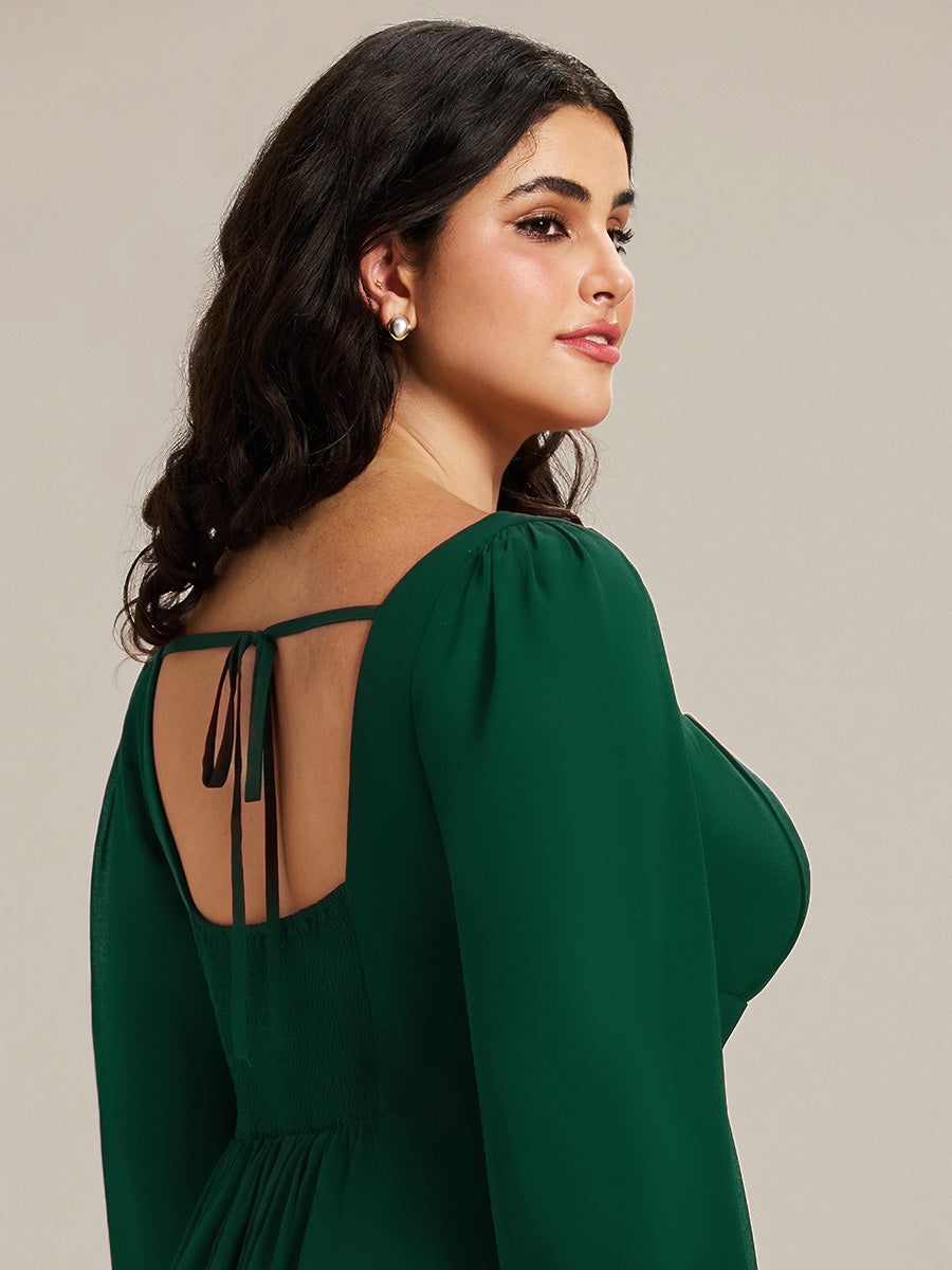 Robe de demoiselle d'honneur en mousseline à manches lanternes #Couleur_Vert Fonce