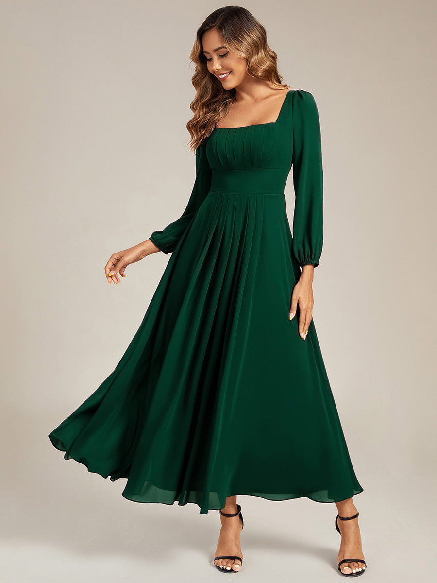 Robe de demoiselle d'honneur en mousseline à manches lanternes #Couleur_Vert Fonce