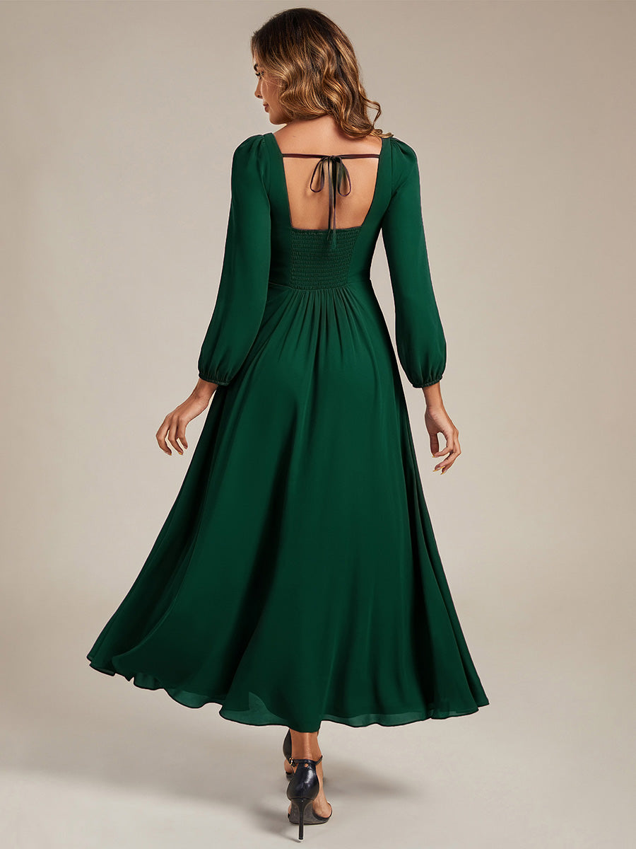 Robe de demoiselle d'honneur en mousseline à manches lanternes #Couleur_Vert Fonce