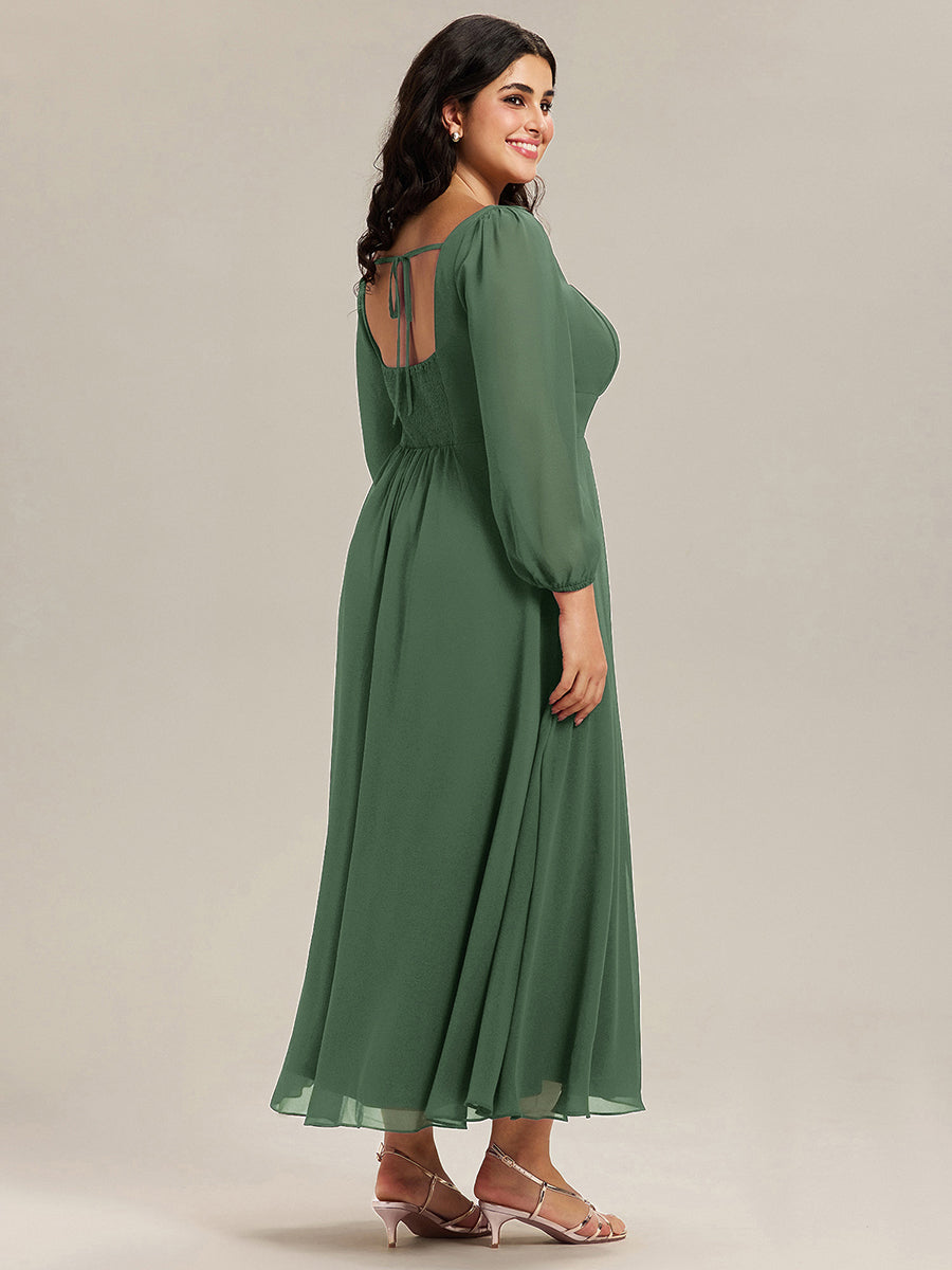 Robe de demoiselle d'honneur en mousseline à manches lanternes #Couleur_Eukalyptus Grün