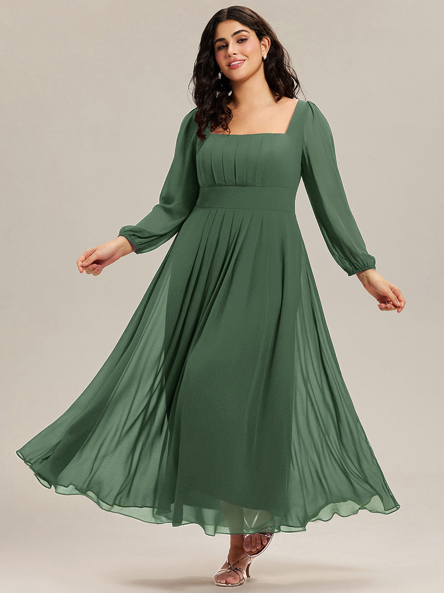 Robe de demoiselle d'honneur en mousseline à manches lanternes #Couleur_Eukalyptus Grün