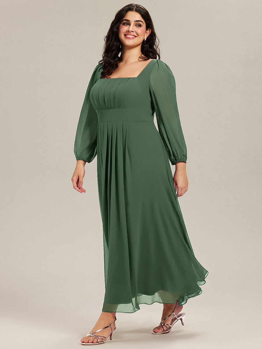 Robe de demoiselle d'honneur en mousseline à manches lanternes #Couleur_Eukalyptus Grün