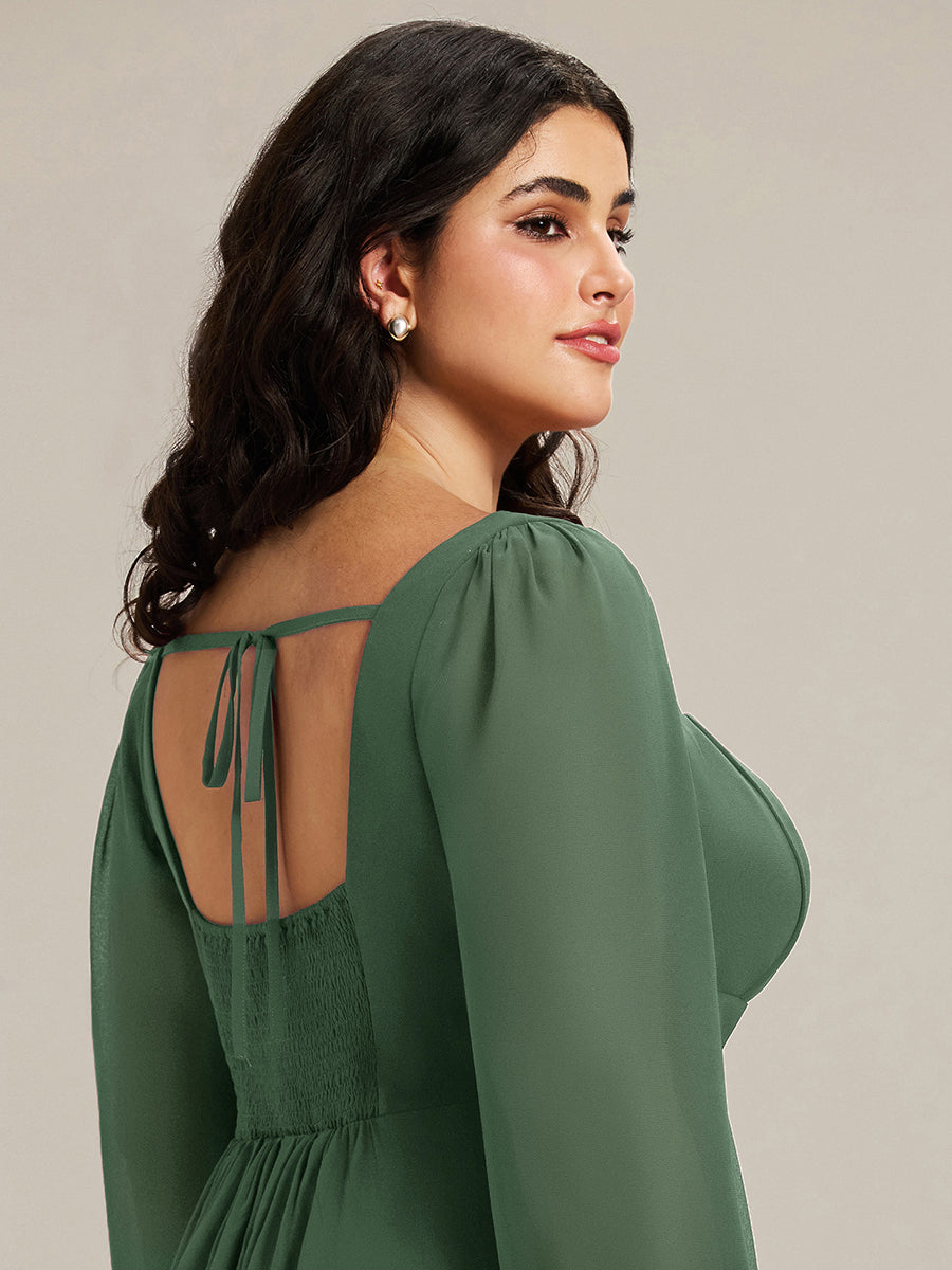 Robe de demoiselle d'honneur en mousseline à manches lanternes #Couleur_Eukalyptus Grün