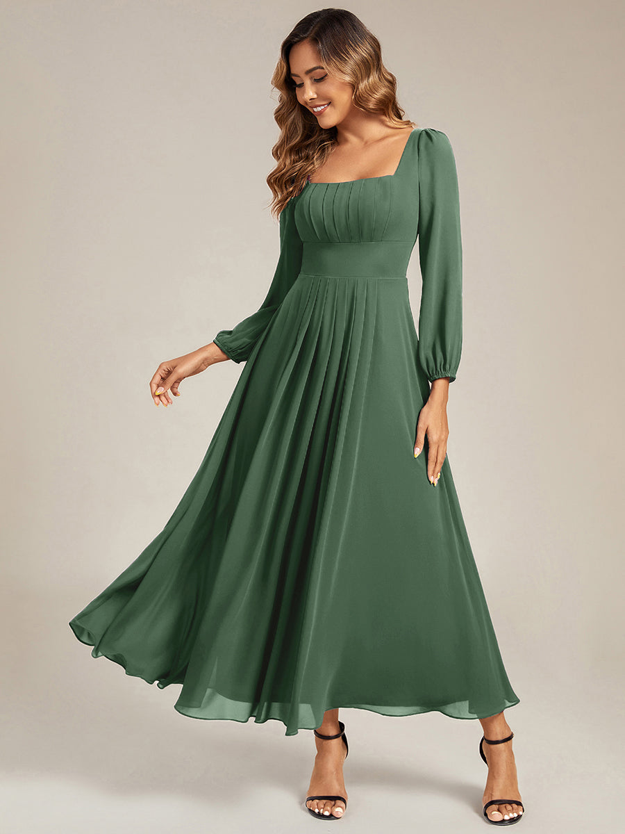 Robe de demoiselle d'honneur en mousseline à manches lanternes #Couleur_Eukalyptus Grün