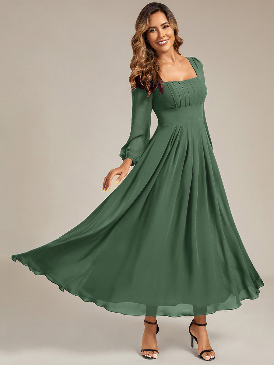 Robe de demoiselle d'honneur en mousseline à manches lanternes #Couleur_Eukalyptus Grün