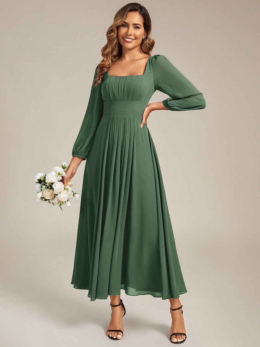 Robe de demoiselle d'honneur en mousseline à manches lanternes #Couleur_Eukalyptus Grün