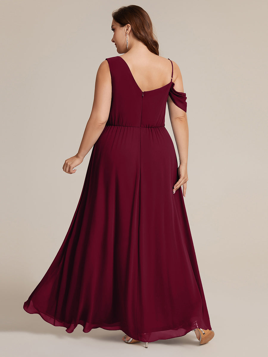 Robe longue asymétrique à sequins à manches courtes en forme de A #Couleur_Bordeaux