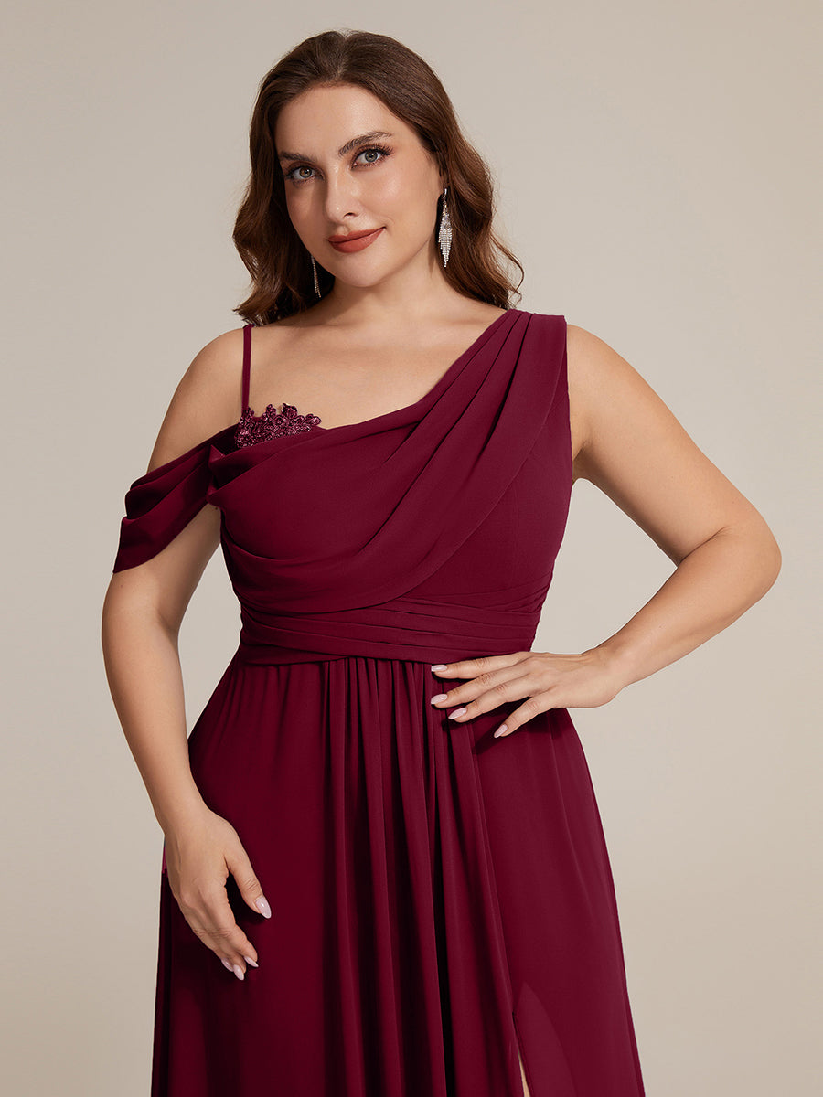 Robe longue asymétrique à sequins à manches courtes en forme de A #Couleur_Bordeaux