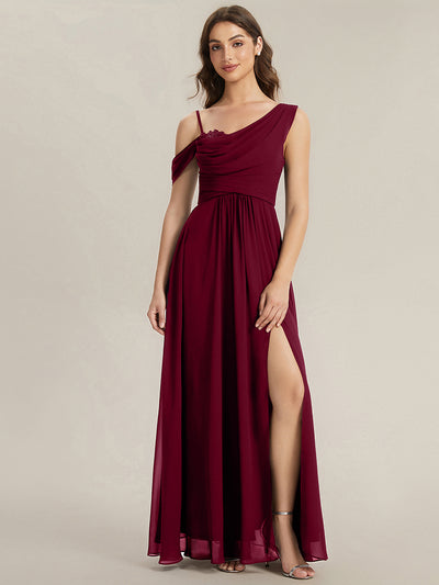 ever ERIKA|Robe longue asymétrique avec détail de dentelle sur épaule, coupe empire drapée